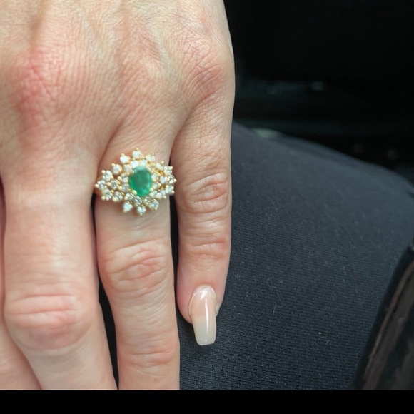Vintage ESTATE 14k EMERALD SUNBURST RING GORGEOUS 3 ct - Picture 1 of 6